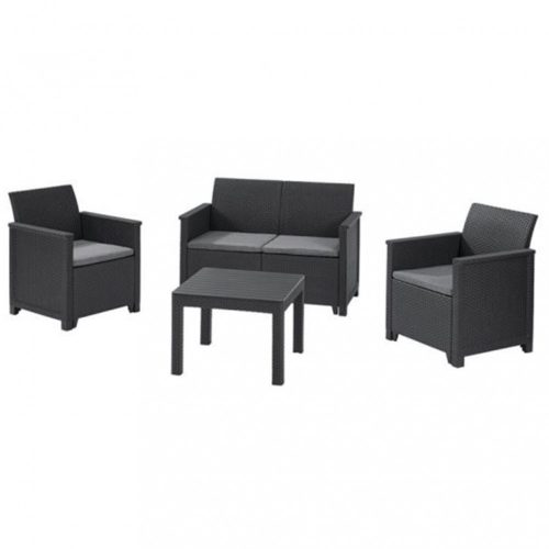 Set de mobilier de gradina Emma din ratan cu masa Chicago in culoarea grafit