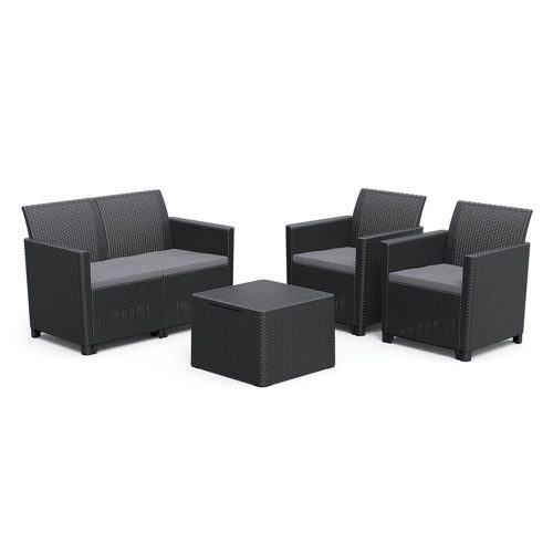 Set de mobilier de gradina Claire cu 4 locuri si masa cu perne, grafit