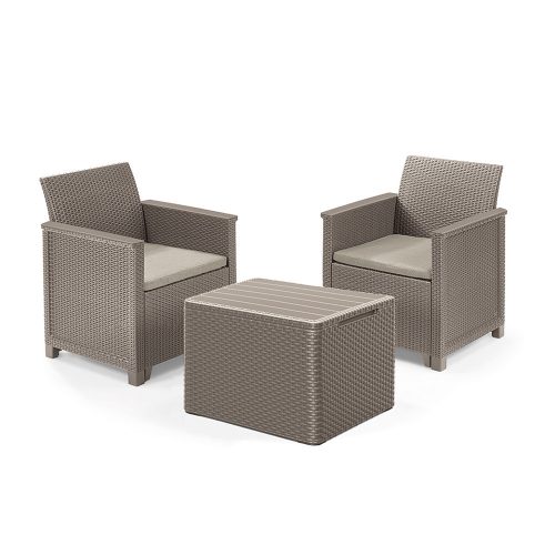 Set mobilier de gradina pentru balcon Elodie cu masa capitonata cappuccino
