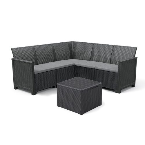 Set de colt de gradina Elodie cu 5 locuri si masa cu perne, grafit