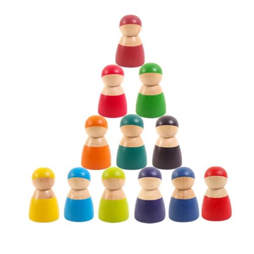 12 figurine Montessori colorate din lemn