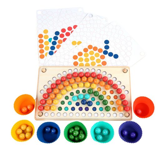 Puzzle mozaic cu bile curcubeu Montessori din lemn