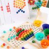 Puzzle mozaic cu bile curcubeu Montessori din lemn