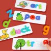 Alfabet din lemn cu imagini, joc educativ in limba engleza