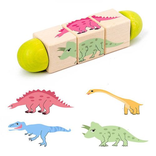 Mini puzzle cu cilindri cu animale, jucarie din lemn Montessori