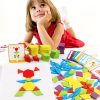 Jucarie de lemn Tangram cu forme creative, puzzle, 155 de bucati