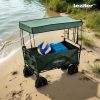 Carucior de plaja premium cu acoperis verde