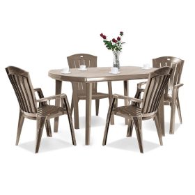 Set de mobilier de gradina Eltorini 4-1 in culoarea cappuccino