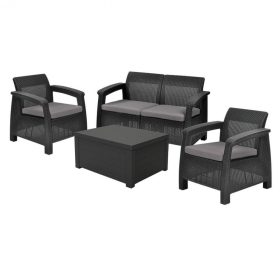Set de mobilier de gradina Corfu Box set, culoare grafit, cu perna gri deschis