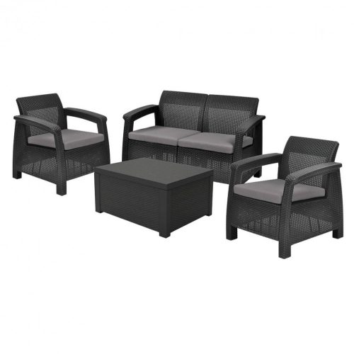 Set de mobilier de gradina Corfu Box set, culoare grafit, cu perna gri deschis