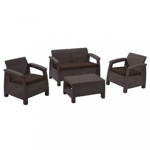Set de mobilier de gradina Corfu, culoare maro, cu perne taupe calde