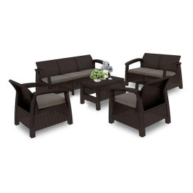 Set de mobilier de gradina Corfu max set, culoare maro, cu perne taupe calde