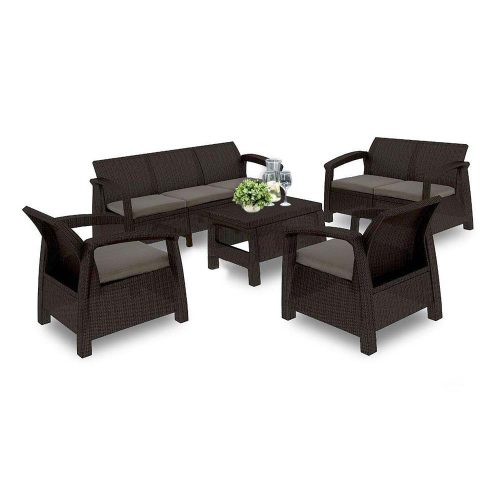 Set de mobilier de gradina Corfu max set, culoare maro, cu perne taupe calde