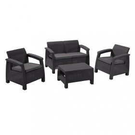 Set de mobilier de gradina Corfu, culoare grafit, cu perne gri deschis