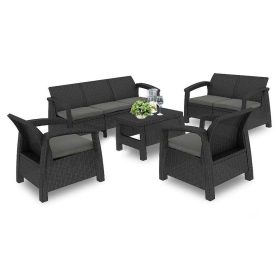 Set de mobilier de gradina Corfu max set, culoare grafit, cu perne gri deschis