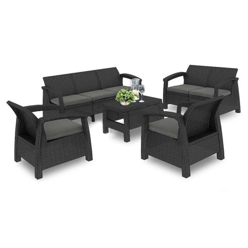 Set de mobilier de gradina Corfu max set, culoare grafit, cu perne gri deschis