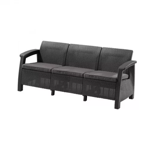 Canapea Corfu love seat max, culoare grafit, cu perna gri deschis