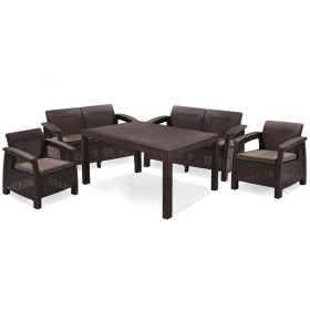 Set de mobilier de gradina Corfu Fiesta, culoare maro, cu perne taupe calde