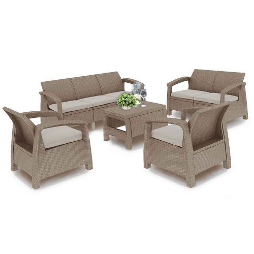 Set mobilier de gradina Corfu max set, culoare cappuccino, cu perna nisip