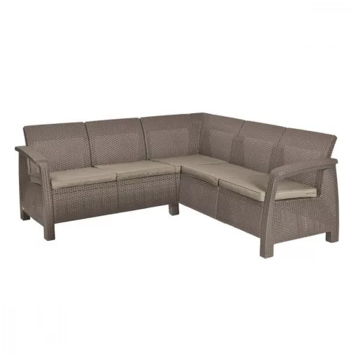 Set de colt de gradina Corfu relax din ratan artificial cappuccino
