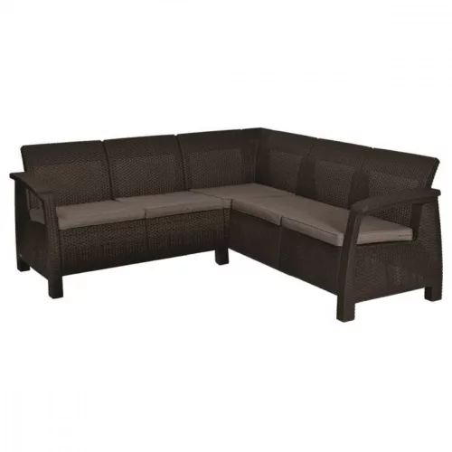Set de colt de gradina Corfu relax din ratan artificial, maro