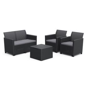 Set de mobilier de gradina Claire cu 4 locuri si masa cu perne, grafit
