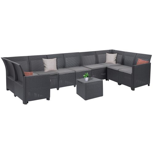 Canapea de colt Claire VIII cu 9 locuri si masa cu perne, grafit