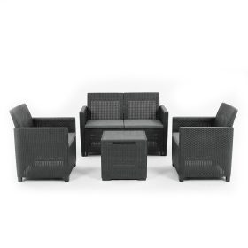 Set de mobilier de gradina Claire IV cu 4 locuri si masa de depozitare Vigo, grafit