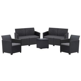 Set de mobilier de gradina Claire IV cu 6 locuri si masa Vigo cu depozitare, grafit