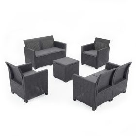 Set de mobilier de gradina Claire IV cu 6 locuri si masa Vigo cu depozitare, grafit