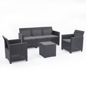 Set de mobilier de gradina Claire IV cu 5 locuri si masa de depozitare Vigo, grafit
