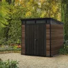 Casuta de gradina din plastic Signature PENT 7X7, lemn de nuc