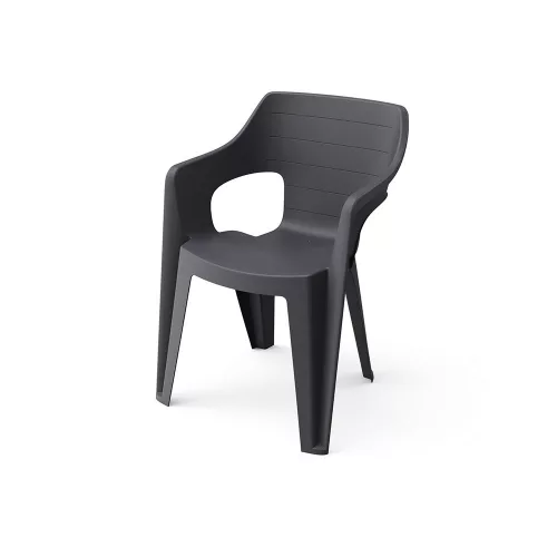 Scaun de gradina din plastic Bilboa Iowback cu cotiere, negru
