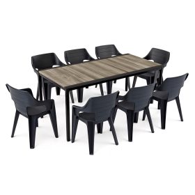   Set de mobilier de grădină Ravello Large 8 în 1, negru-cenușiu