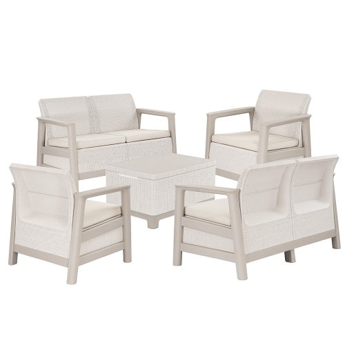 Set de mobilier de grădină Scandi Box max linea duo cu masă de depozitare din iută