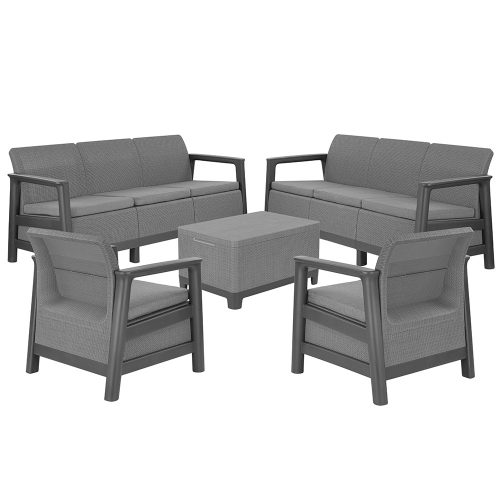 Set de mobilier de grădină Scandi Love max linea duo cu masă de depozitare din iută