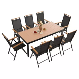 Set mobilier de gradina IZZY cu 8 locuri, blat maro