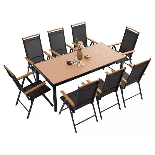 Set mobilier de gradina IZZY cu 8 locuri, blat maro