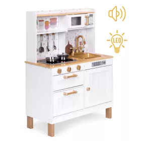   Bucătărie din lemn pentru copii cu efecte sonore și luminoase, 7 accesorii