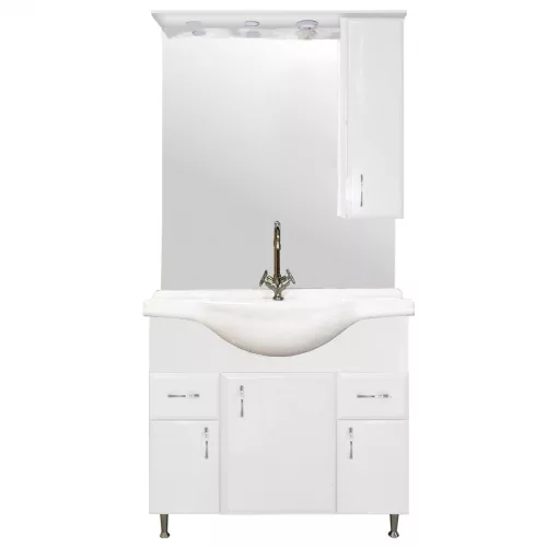 Mobilier complet de baie Bianca Plus 85, alb lucios, deschidere pe dreapta