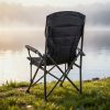 Leziter XL scaun de pescuit cu braț și suport pentru pahare negre