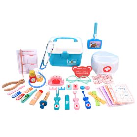 Jucarie de dentist din lemn cu 38 de accesorii, albastra