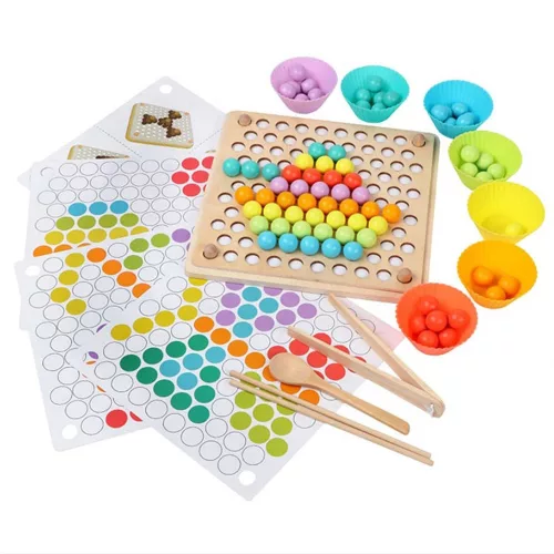 Puzzle mozaic cu bile, jucarie din lemn Montessori