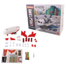   Avion de transport pentru pompieri cu 4 mașini de pompieri, accesorii, efecte luminoase și sonore