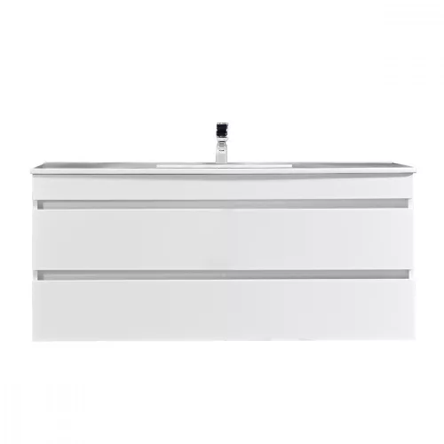 Mobilier de baie cu baza Cube 120, 1 lavoar ceramic, 2 sertare, vopsit in alb lucios