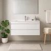 Mobilier de baie cu baza Cube 120, 1 lavoar ceramic, 2 sertare, vopsit in alb lucios