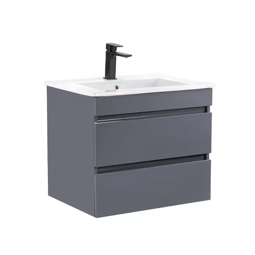 Masca de baie Cube 60 cu chiuveta ceramica, 2 sertare, gri antracit