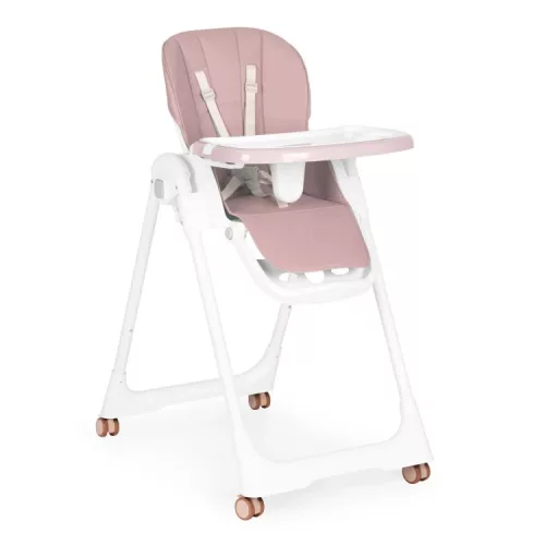 Scaun de hrănire înălțime reglabilă curele din piele ecologică tavă dublă roz