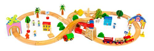 Set de trenuri din lemn 74 buc