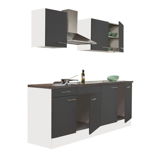 Mobila de bucatarie Yorki 210, corp alb, cu fata antracit satinat